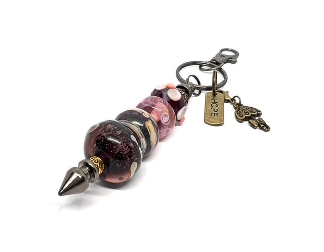 Handmade Plum & Pink Lamp-wo Glass Bead Bag Charm with added Charms Unique Gift 