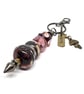 Handmade Plum & Pink Lamp-wo Glass Bead Bag Charm with added Charms Unique Gift 