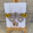 Highland Cow Sunflower Earrings – Cottage core jewellery, summer earrings