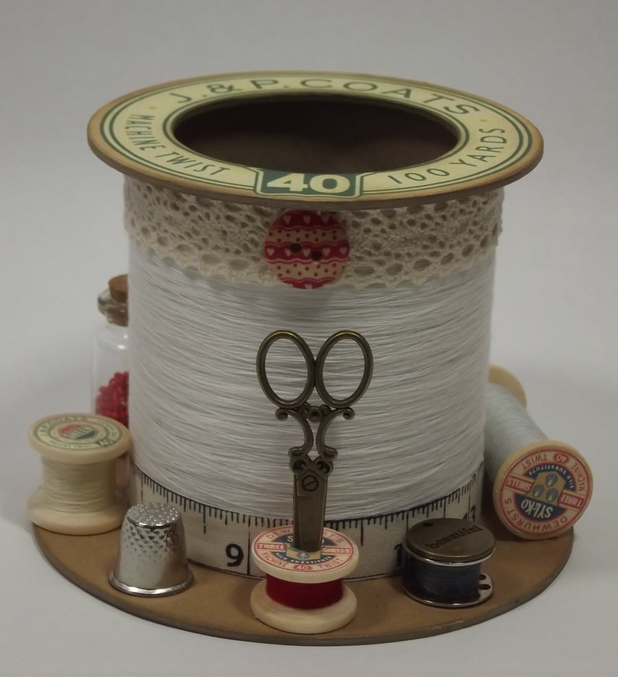 Beautiful Cream Cotton Reel Style Storage Pot