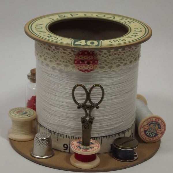 Beautiful Cream Cotton Reel Style Storage Pot