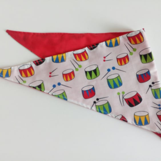 Dog Bandana, small size, 11"-15", drums, neckerchief style, reversible, bandana