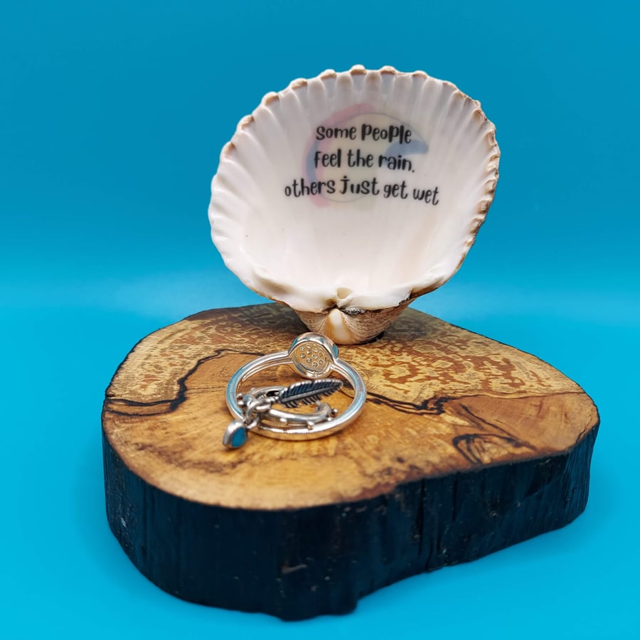 inspiring quote inside seashell on beautiful spalted driftwood