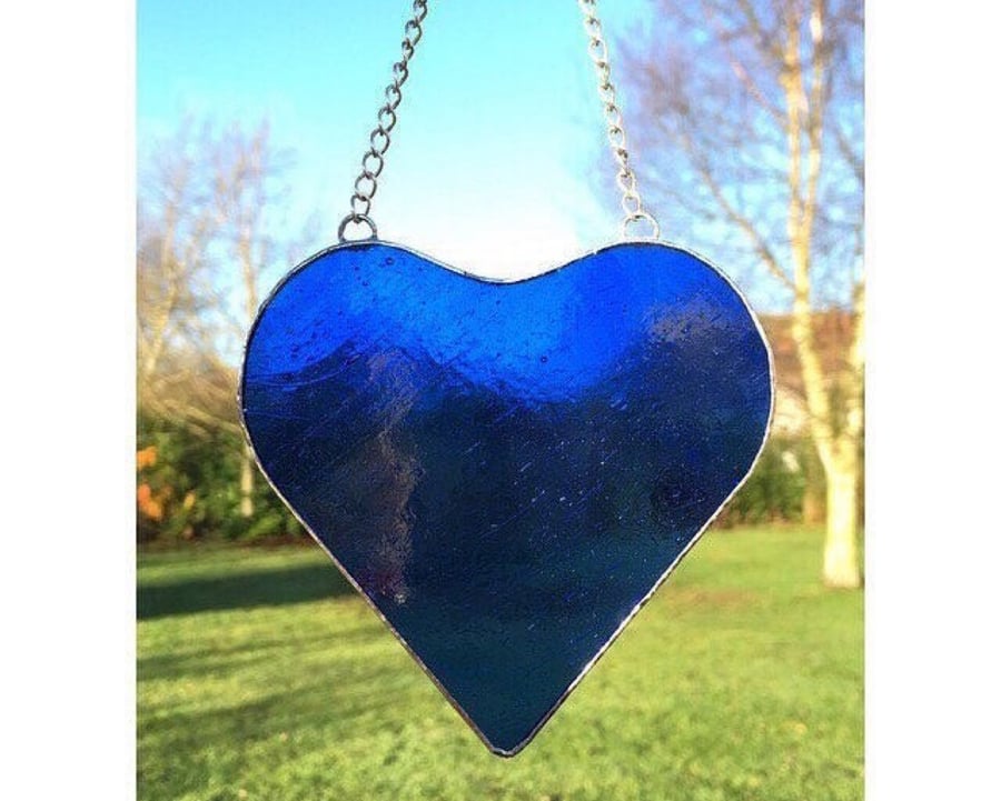 Sapphire blue stained glass heart decoration 