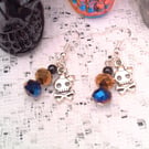 Halloween Cute Skull and Crossbones and Blue and Gold Crystals, Gift for Her