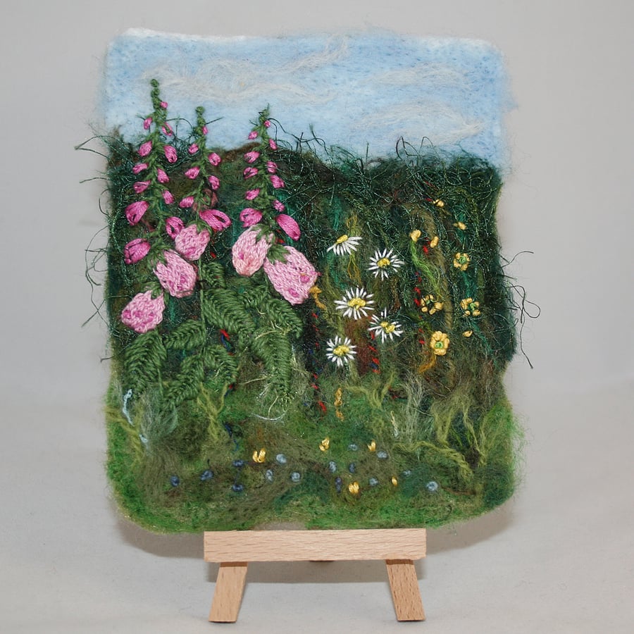 Embroidered and Felted Hanging - A Foxglove Hedgerow