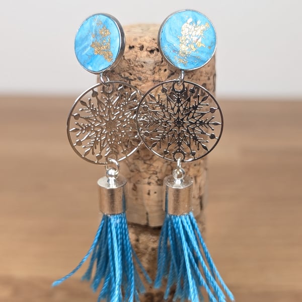  Christmas blue tassel earrings earrings