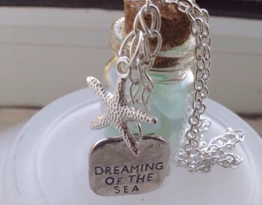 Dreaming of the Sea Seaglass Bottle Necklace