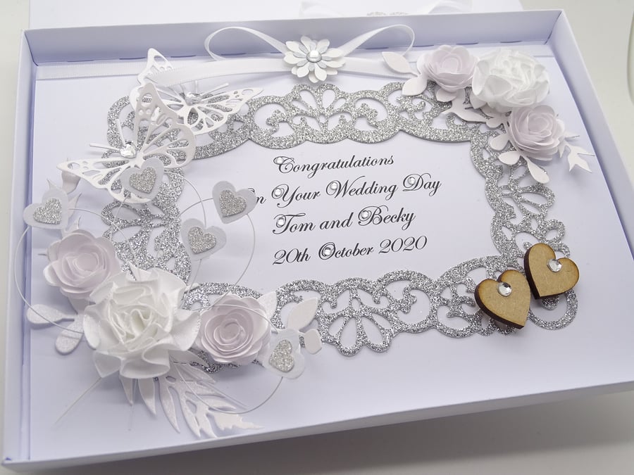 Handmade PERSONALISED Card Wedding Day ANNIVERSARY Engagement Birthday Box T470