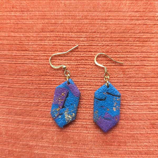 Purple patchwork diamond 2 earrings 