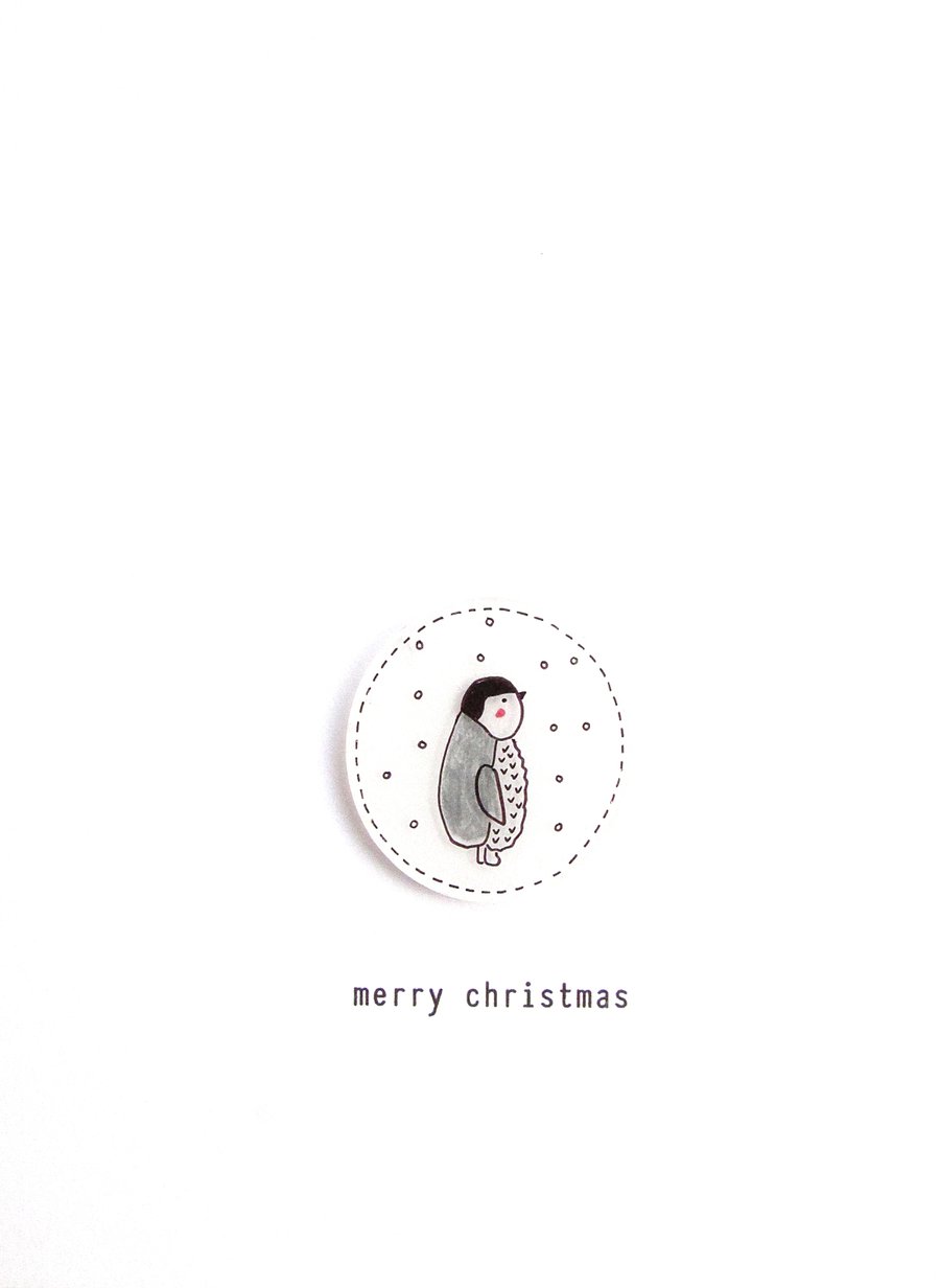 SALE - merry christmas - baby penguin  - handmade christmas card