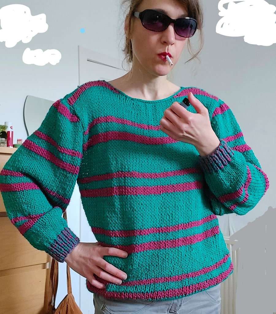 Hand Knit Sweater Double Stripes