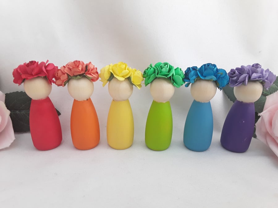 Rainbow Wooden Peg Dolls,New Baby Gift,Rainbow Nursery Decor,Rainbow Baby Gift