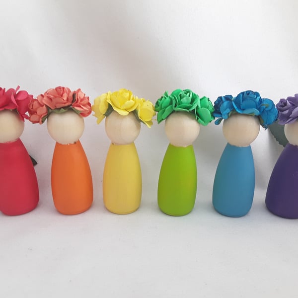 Rainbow Wooden Peg Dolls,New Baby Gift,Rainbow Nursery Decor,Rainbow Baby Gift