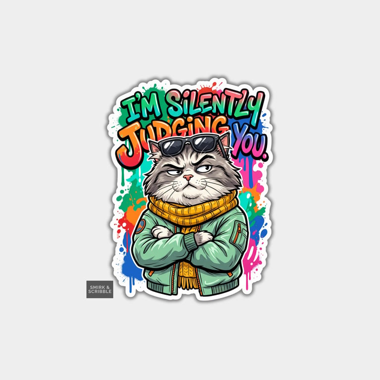 Funny Die Cut Vinyl Sticker - Judging Cat
