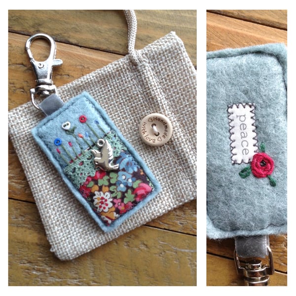Ukraine charity Liberty fabric felt handbag charm keyring.