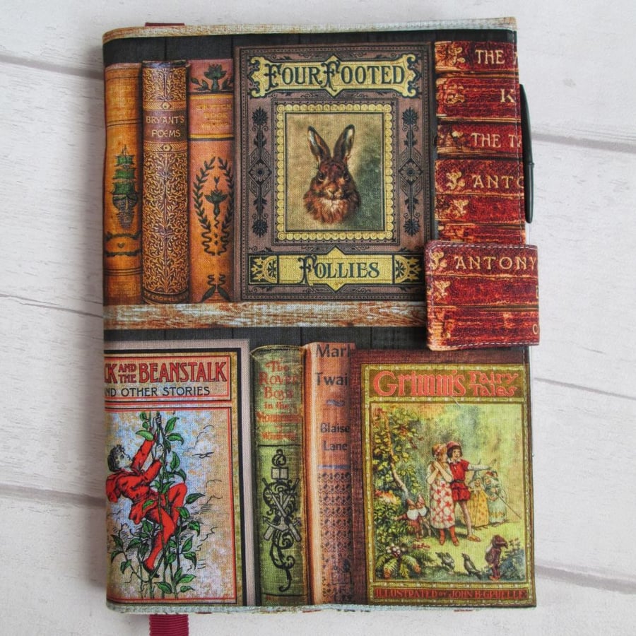 SOLD - A5 Reusable Fabric Notebook Cover - Vintage Children's Books, Fairy Tales