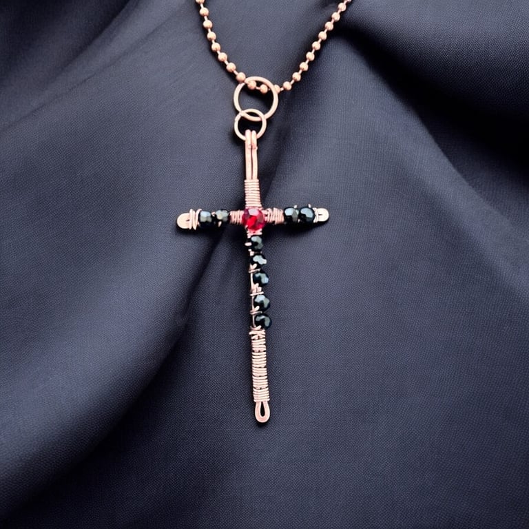 Oxidised Copper Crystals Cross - Goth, Alchemy - Large
