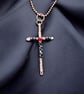 Oxidised Copper Ruby & Black Crystals Cross - Goth, Alchemy - Large - Image 1