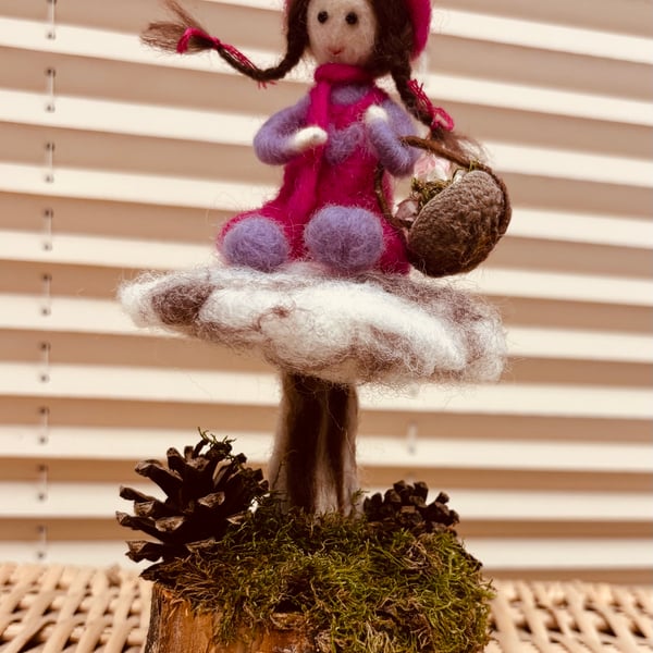 Needle felted flower girl and toadstool