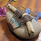 Wrapped Rock: Spring Altar Piece.  Handmade Mixed Media Keepsake