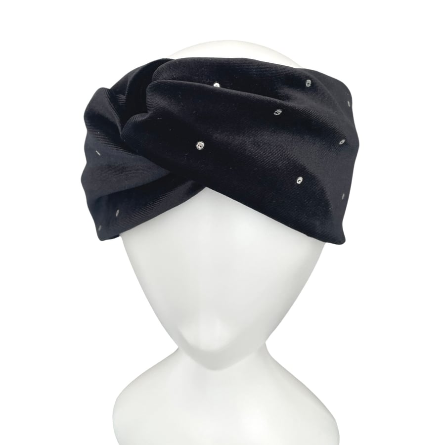 Black Silver Studded Elegant Velvet Turban Twis... - Folksy display picture 3