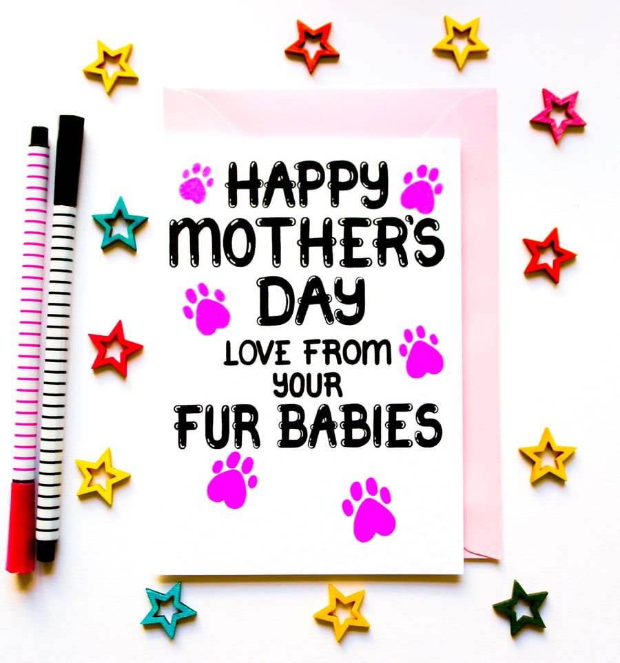 Mother's Day Card For Mum, Mom, Mam From Fur Babies, Dog, Cat, Furry Kids