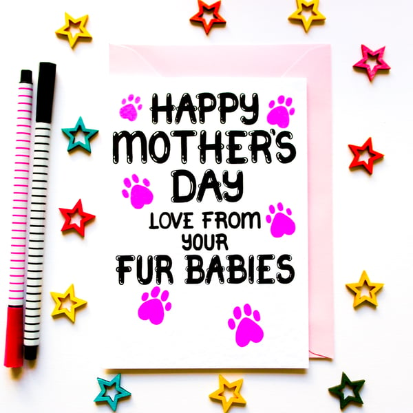 Mother's Day Card For Mum, Mom, Mam From Fur Babies, Dog, Cat, Furry Kids