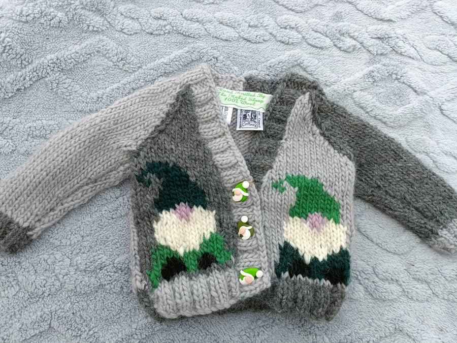 6-12 month  chunky wool Hand Knitted Cardigan 