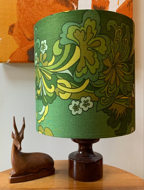Funky Green Floral Swirl LUCINDA 60s 70s Fothergay Vintage Fabric Lampshade