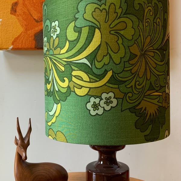 Funky Green Floral Swirl LUCINDA 60s 70s Fothergay Vintage Fabric Lampshade