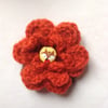 Crochet Flower Brooch in Burnt Orange with a Foxy Button