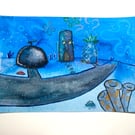 Spongebob Nighttime Watercolour print A5