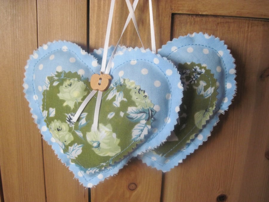  2 x Blue Lavender Filled Hanging Hearts
