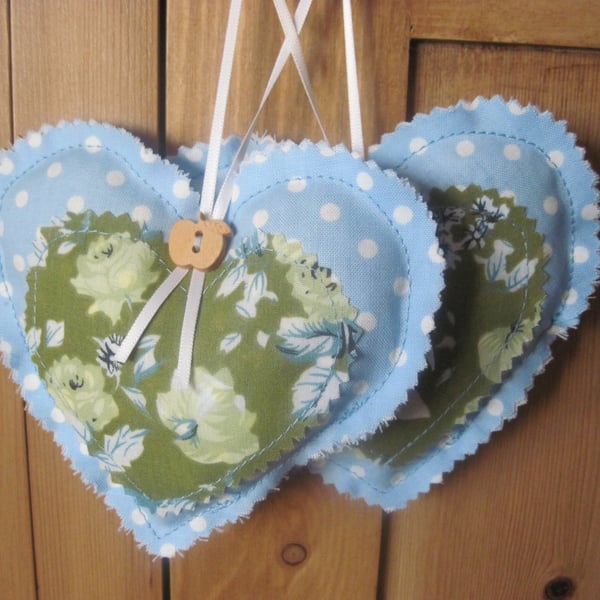  2 x Blue Lavender Filled Hanging Hearts