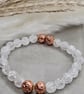 Crackle quartz crystal and rose gold lava stretch bracelet