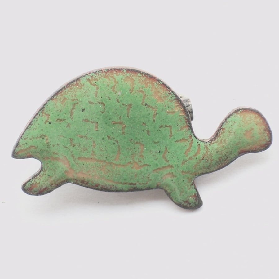 brooch - tortoise: green over clear enamel