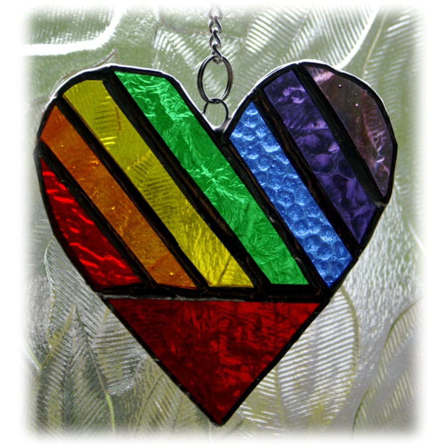 Love Heart  (Rainbow)  Stained Glass Suncatcher 