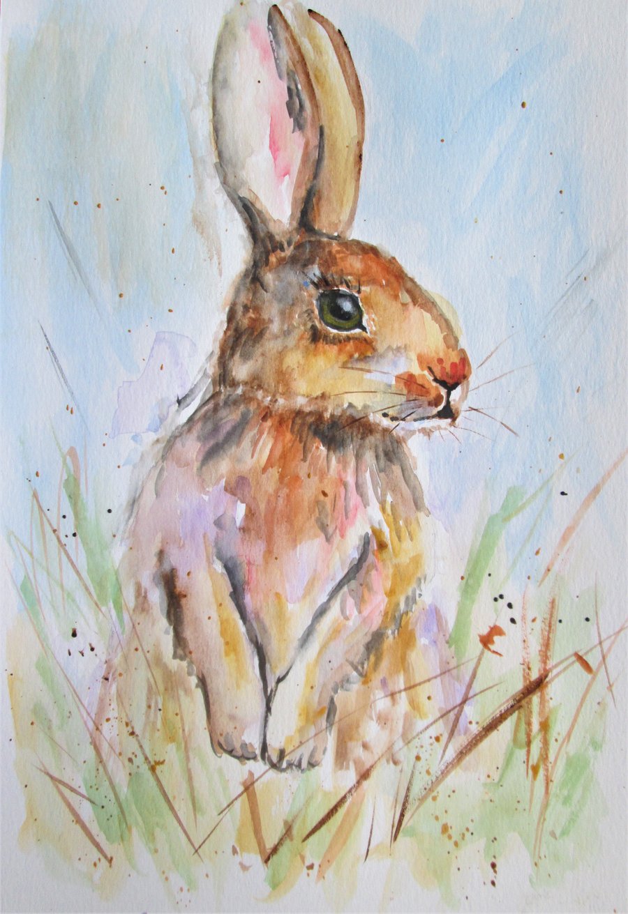 Cute Hare standing. Original Painting