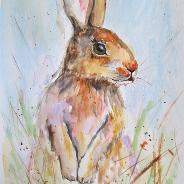 Cute Hare standing. Original Painting