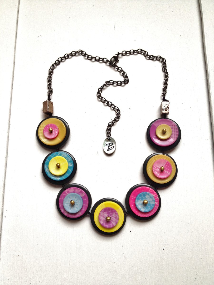 WAS 15.00, NOW 13.00 Rainbow in your heart . Handmade Buttons Necklace