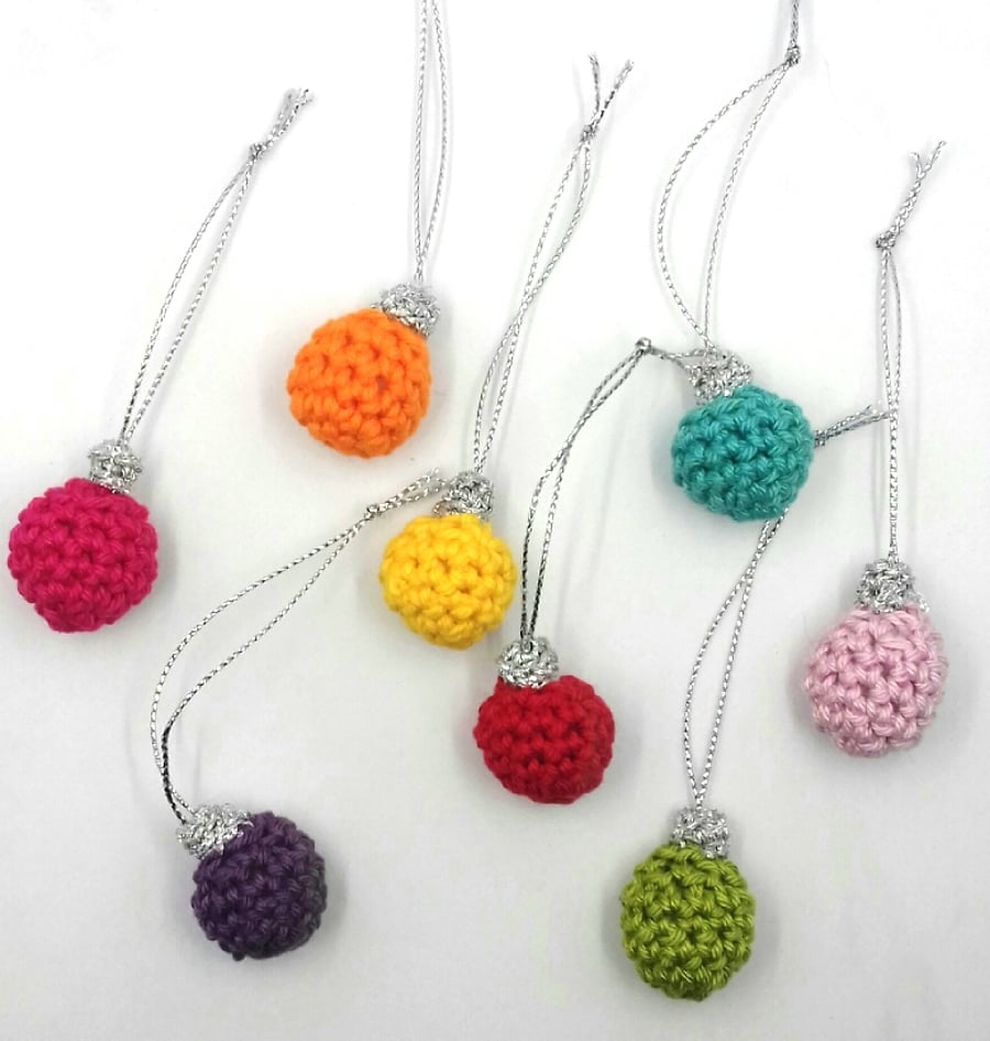 Eight Tiny  Crochet  Christmas Baubles