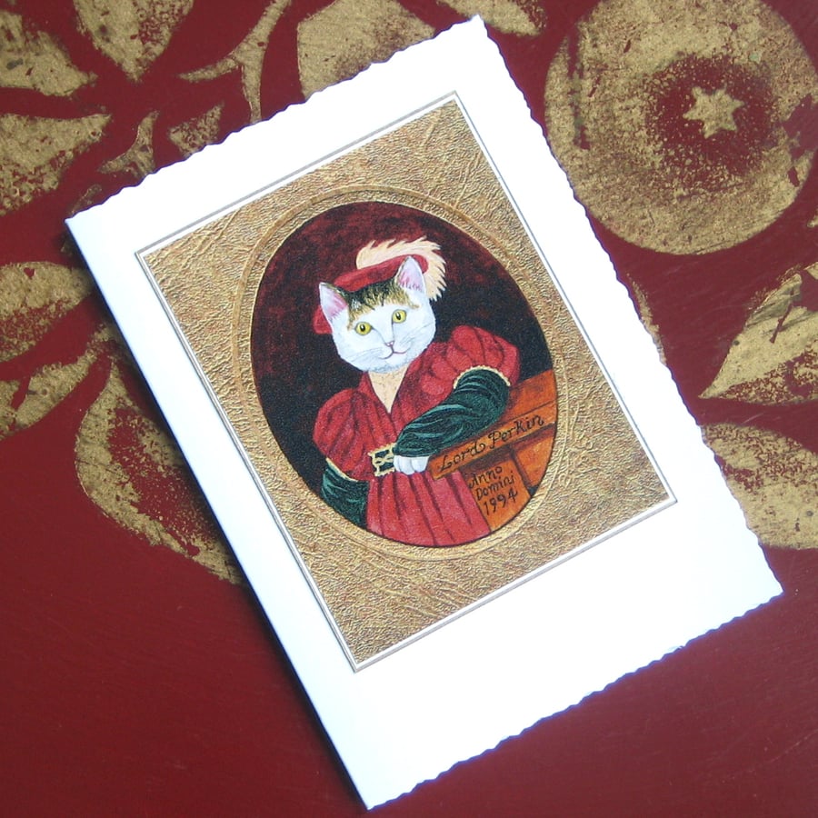 Tudor Cat Miniature Painting Blank Card