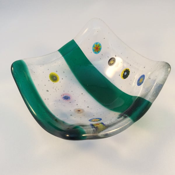 Millefiori Fused Glass Trinket Dish