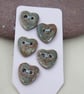 5 Small Heart Shaped Sedge Green Ceramic Buttons - Image 1