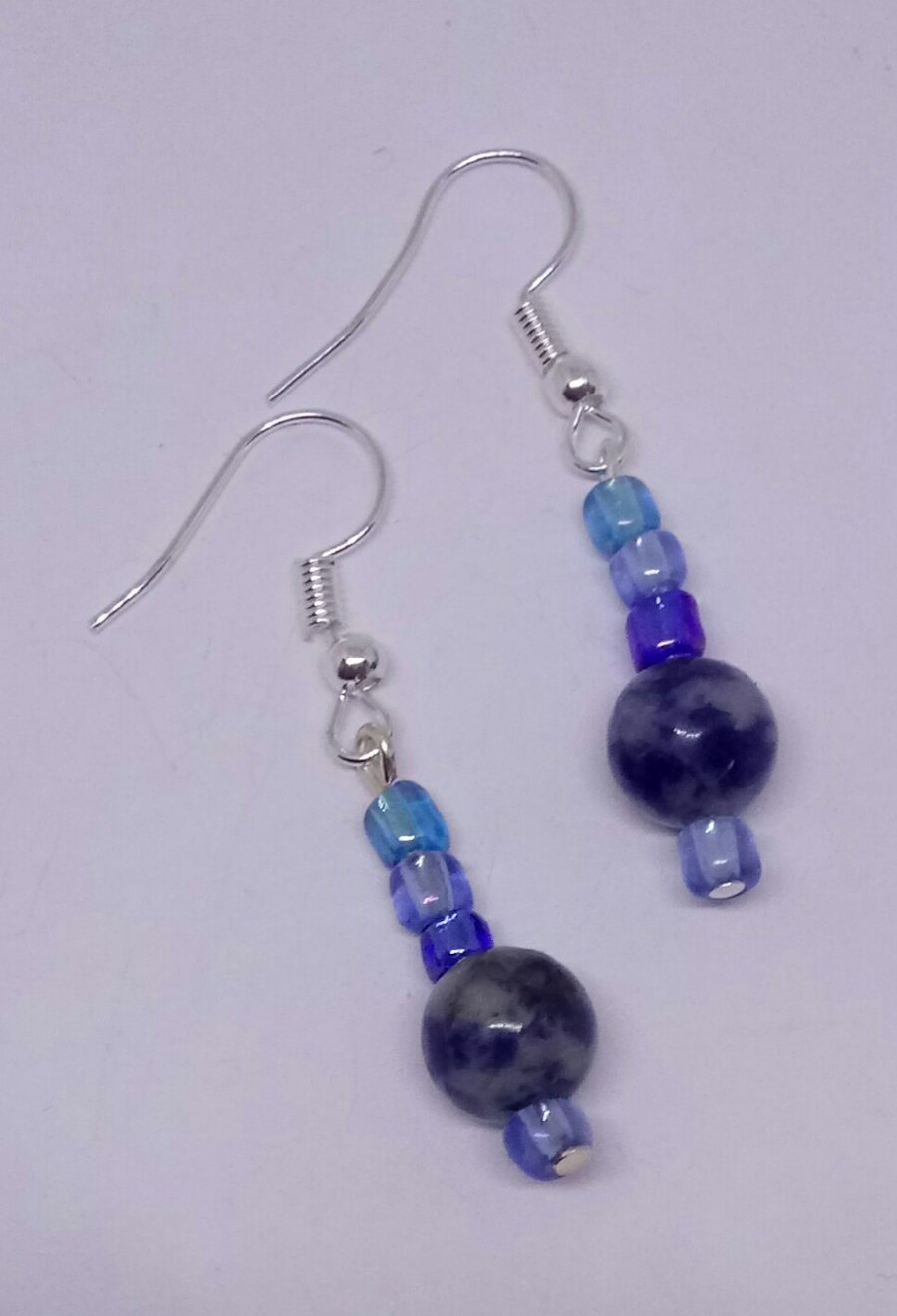 Handmade Beaded Dangly Earrings with Sterling Silver Hooks. 