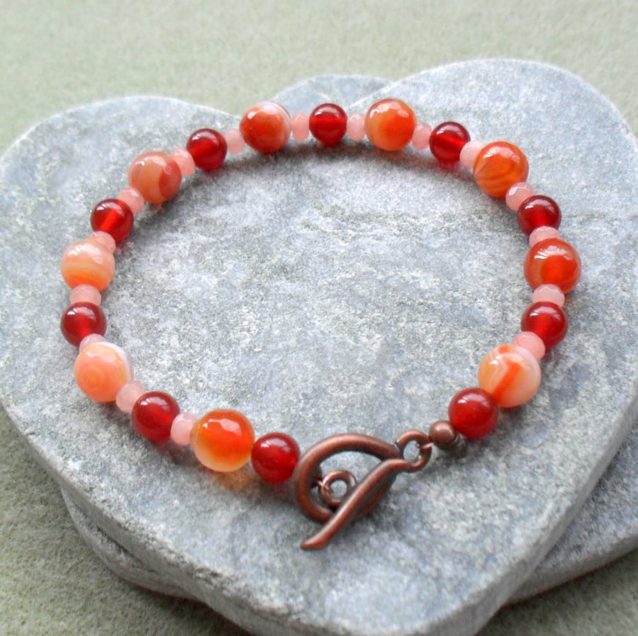 Antique Copper Tone Bracelet With Orange Agate Folksy