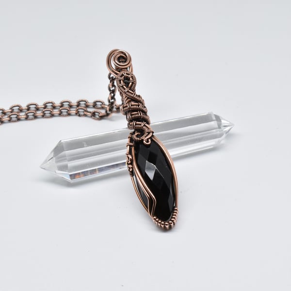 Wire Wrapped Black Onyx and Copper Pendant