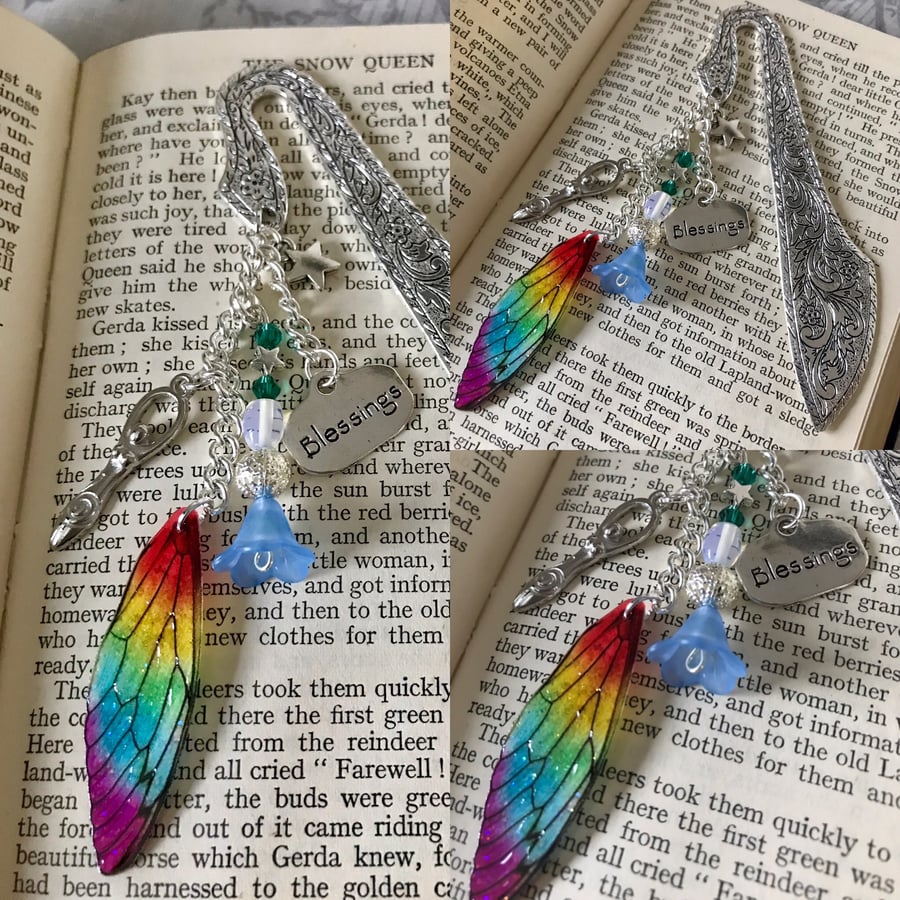 Rainbow Goddess Blessings Fairy Wing Beaded Ornate Bookmark 