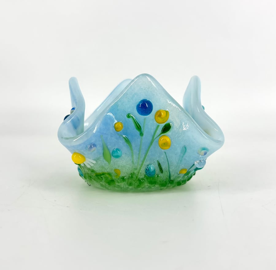 Fused Glass  Floral Tea Light Holder 
